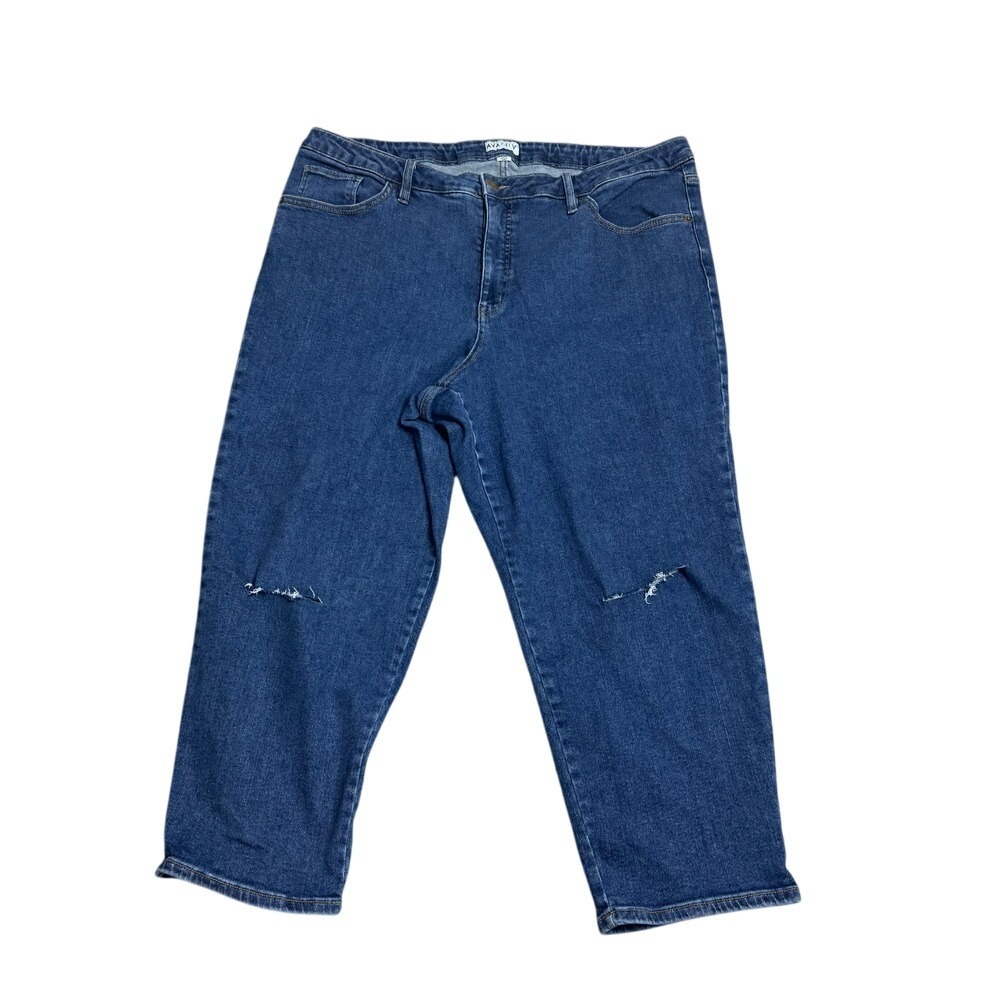 Ava & Viv Distressed Cropped Jeans Plus‎ Size 22W Denim Blue Ripped Knee